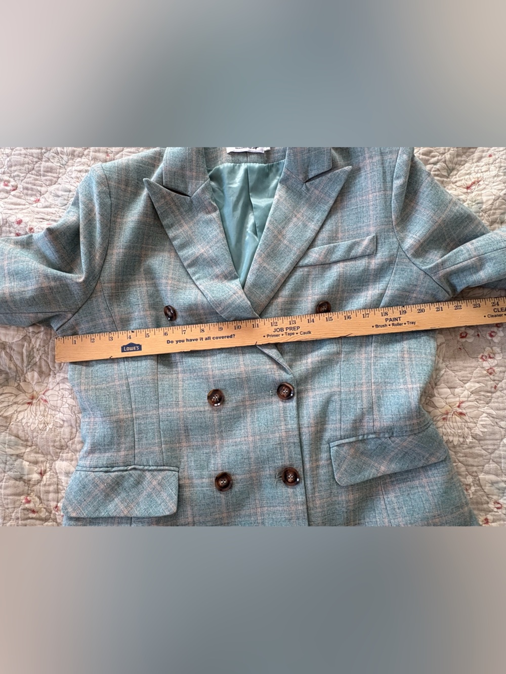 Susielady Vintage Best Mint Plaid Double-Breasted Pantsuit and Jacket - Picture 12 of 14